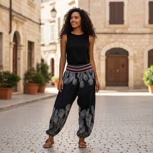 KARMA‎ Peacock Print Harem Pants Bohemian Hippie Yoga Festival Lounge Trousers